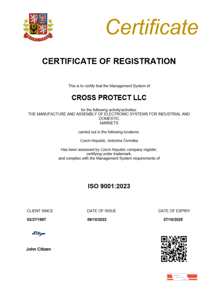 Czech Republic certificate of registration Word and PDF template